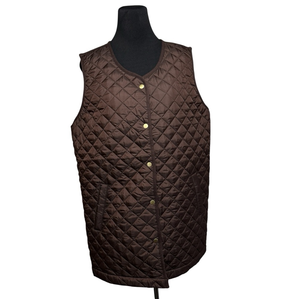 Denim & Co. Heritage Quilted Sweater Vest Brown Plus 2X | XXL Equestrian Layer